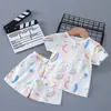 Ropa con aire acondicionado para niños, Trajes de manga corta de verano, Pijamas finos de algodón puro, Pantalones cortos para niñas y niños, Ropa de verano para bebé, Bebé