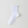 Calcetines de encaje para mujer, de color liso con volantes, estilo japonés, para todas las estaciones, casual, versátiles, hasta la mitad de la pantorrilla, calcetines JK, mocasines Mary Jane