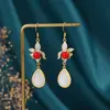 Brincos Chineses Estilo Palácio Hanfu, Brincos Chineses Estilo Retrô de Jade Hetian, Brincos Verde Yang da Dinastia Song, Brincos com Franjas Cheongsam
