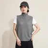 Colete Texturizado Plissado de Cor Sólida Retro com Gola Meia-Alta Sem Mangas, Caimento Solto, Ombros Caídos, Cobre o Corpo, Estilo Issey Miyake, Adequado para Camadas, Colete de Trabalho