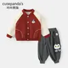 Conjunto Kaka Panda para Meninos Jaqueta Casual Infantil Conjunto de Duas Peças Roupas de Outono para Meninas Roupas de Primavera Estilo Bebê Meninos Tendência