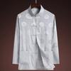 Traje Tang de primavera y verano para hombres de mediana edad y mayores, traje de papá de cuello alto de manga larga, camisa de talla grande de estilo chino, abrigo de otoño