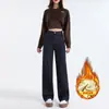 Jeans de Pierna Recta Estrecha Engrosados con Terciopelo Otoño e Invierno para Mujer Estilo Caliente Cintura Alta Sueltos Adelgazantes Petite Casual Pantalones de Pierna Ancha