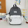 Mochila de Viagem Fofa com Estampa Xadrez e Bolinhas com Acabamento em Renda Estilo Menina Doce Mochila Escolar Série Doce Grande Festa de Estudante