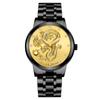 Reloj para hombre de estilo chino Reloj para hombre Reloj no mecánico Diamante Impermeable Correa de acero Reloj de cuarzo Reloj dorado Reloj de dragón Fabricante Venta al por mayor