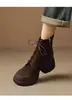 Botas Martin de Suela Gruesa para Mujer 2026 Otoño/Invierno Botines para Mujeres Menudas con Tacón Grueso, con Cordones, Gamuza, Botas Martin Estilo Británico