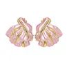 Pendientes de Acero Inoxidable con Textura de Hoja Chapados en Oro de 18K, Estilo Ins Influencer, Lujo Ligero, Pendientes de Borla de Gama Alta para Mujer