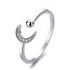 Anel de prata S925 estrela lua feminino estilo japonês simples diamante abertura anel moda único anel