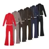 [En Stock] Conjunto de Pantalones Acampanados y Chaqueta de Forro Polar, Abrigo de Manga Larga para Mujer de Corte Ajustado, Ropa Deportiva Elástica para Yoga
