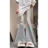 Calças boca de sino para figuras ligeiramente cheias, em forma de pera, em cores claras, adequadas para mulheres plus size com quadris largos e nádegas maiores