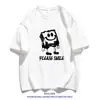 Camiseta Casual Versátil de Manga Curta Solta para Homens, Colaboração Bob Esponja Calça Quadrada, Nova Marca Tendência Verão Estampa Redonda