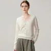 Cardigan de Tricô Patchwork Elegante com Renda Mistura de Caxemira Outono/Inverno 2026 Corte Justo Cor Sólida Suéter Emagrecedor