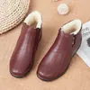 Zapatos de Invierno para Madre, Zapatos de Algodón para Ancianos, Botines de Suela Blanda para Adultos Mayores, Botas Cálidas de Terciopelo para Mujer, Zapatos de Algodón y Cuero Planos para Abuela