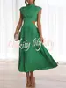 Moda Feminina de Comércio Exterior Europeu e Americano Transfronteiriço Cor Sólida Sem Mangas Gola Alta Cor Macaron Sexy Revelando a Cintura Bainha Grande Vestido para Mulheres