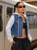 Chaqueta de Mezclilla para Mujer con Bolsillo de Botón de Color Sólido, Empalme Retro Europeo y Americano para Calle, Uso Diario en Otoño e Invierno
