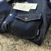 Camisa de mezclilla patchwork de color block retro americano, chaqueta de mezclilla azul de trabajo pesada de moda para hombre con bolsillo