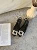 Sandalias de Punta con Tacón Grueso Estilo Chanel Estilo Coreano para Mujer 2025 Verano Nuevo Elegantes Zapatos de Boca Baja con Hebilla Cuadrada de Pedrería