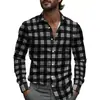 Camisa Masculina Xadrez Listrada Primavera Manga Longa Gola Lapela Design 2025 Leve Caimento Solto Moda