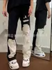 Calça Yuanyang Reta Nova Estilo Americano Vibe High Street Costura Preto e Branco Calça Jeans Masculina Primavera e Outono Micro-stretch Calça de Garça