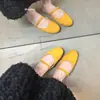 Sapatos Femininos de Festa com Solado Plano, Delicadas Meias-Sapatilhas Mary Jane Francesas com Saias, Sapatilhas Amarelas de Solado Macio para Primavera e Verão