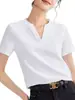 Estilo Nuevo de Verano 180g Cuello en V Manga Corta Casual Versátil de Moda Tendencia Más Vendido Color Sólido Camiseta Top para Mujer
