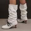 Botas para Mujer Talla Extra Grande Europeas y Americanas de Amazon, Zapatos de Mujer de Tacón Alto para Otoño e Invierno, Talla 40-50, Botas de Piel, Tacón de Aguja, Botas de Moda sin Cordones para Mujer