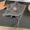 Sombrero de Pescador de Mezclilla con Orejas de Oso para Mujer Primavera y Verano Nuevo Combinación Total Sombrero Pequeño que Afina el Rostro Protección Solar para Exteriores Sombrero de Cubo