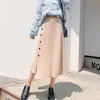 Saia Midi de Malha Preta Feminina 2026 Nova Outono/Inverno Cintura Alta Emagrecedora Linha A Saia Lã Irregular Bainha Larga Saia Longa