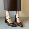 Zapatos Mary Jane Franceses de Tacón Alto para Mujer de Boca Baja Retro de Primavera y Otoño con Punta Cuadrada Pequeña Tacones Gruesos Zapatos de Mujer de Piel Genuina