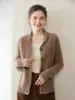 Nuevo cárdigan de punto de cachemira para mujer de color puro para otoño e invierno, grueso, color verde, con cuello de fruta, de un solo botón, holgado, entallado, prenda exterior, top