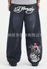 Comércio Exterior Transfronteiriço Estilo Retrô Americano Jeans de Rua Personalizados para Homens e Mulheres com Estampa de Padrão, Calças Longas Retas Largas Soltas