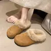 Chinelos Baotou Birkenstock Femininos 2026 Estilo Novo de Inverno Mais Veludo Quente Preguiçoso Slip-on Leve Peludos Outono Inverno