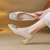 Flats Super Suaves y No Cansados para Mujer 2025 Nuevo Estilo de Otoño con Falda Hebilla Cuadrada Pedrería Estilo Commuter Tacones Altos Bajos