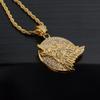 Japonês, coreano, europeu e americano cross-border hip hop moda personalidade cheia de diamante lua redonda cabeça de lobo pingente titânio aço colar homens e mulheres casal jóias