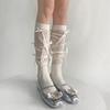 Calcetines por encima de la rodilla con lazo de cinta estilo ballet de primavera y verano, diseño de nicho femenino, costuras dulces, estilo universitario, hasta la pantorrilla.