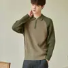 Estilo Coreano Casual Cremallera Media-Alta Punto Polo Cuello Solapa Manga Larga Ropa Interior de Punto para Hombre Estilo Otoño e Invierno para Hombre