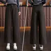 Calça feminina nova versátil de cintura alta, modelagem solta, perna estreita e larga, calça casual fashion, calça cropped de corte curvo