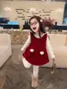 Vestido grueso para niña, enterizo de otoño e invierno, vestido sin mangas, camiseta interior para bebé niña, atuendo de cumpleaños de un año, conjunto para niños