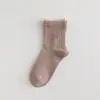 Meias femininas de renda na altura da panturrilha, novos estilos outono/inverno, meias com babados, meias listradas estilo coreano, meias femininas altas