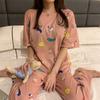 Pijamas para Mujer Primavera y Otoño Verano Manga Corta Pantalón Talla Grande Holgado Estilo Coreano Fresco Lindo Dulce Estudiante Traje para Casa