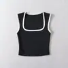 Colete Quadrado de Cor Contrastante para Meninas Usar Fora e Dentro, Ajustado ao Corpo, Cintura Alta, Curto, Mostra o Umbigo, Casual Esportivo, Camada Base, Top Hot Girl