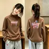 Nueva Camiseta de Manga Larga para Niñas Otoño e Invierno, Capa Base Térmica de Felpa Cálida, Cuello Medio Alto, para Niños Medianos y Mayores, Versátil Top Interior Cepillado