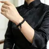 Pulsera Elástica Cabeza de Calabaza Negra 8mm, Pulsera Exagerada Personalizada con Cuentas de Cabeza de Buda de Tres Vías, Pulsera de la Fortuna