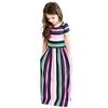 Ropa infantil de comercio exterior color estampado a rayas cuello redondo manga corta vestido de cintura vestido YY0001