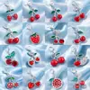 Exquisito colgante de cereza con incrustaciones de diamantes, efecto de goteo de aceite, llavero de fruta realista, accesorios decorativos DIY para bolsos