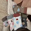 Calcetines de Polka Dot Lindos de Dibujos Animados de Estilo Japonés hasta la Mitad de la Pantorrilla Calcetines Cálidos de Lana para Otoño e Invierno Calentamiento Espeso Calcetines para Dormir para Mujer Estilo Grueso