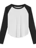 Top interior térmico de doble cara para mujer para otoño e invierno, cálido, con bloques de color, manga larga raglán, con diseño en el dobladillo en negro, gris café, azul y amarillo