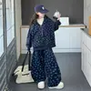 Conjunto de Primavera e Outono para Meninas Novo 2025 Moda Outono Estilo Coreano Jaqueta Grande para Crianças Conjunto Esportivo Crianças