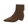 Outono/Inverno Novo Estilo Confortável Zíper nas Costas Pelúcia Pelúcia Elástica Salto Grosso Bico Fino Salto Baixo Emagrecedoras Botas Plus Velvet Botas Curtas Femininas