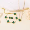 Pulsera, Pendientes, Anillo de Trébol de Cuatro Hojas de Nácar de Doble Cara de 13 mm de Venta Caliente Transfronteriza, Juego de Cuatro Piezas al por Mayor desde el Fabricante